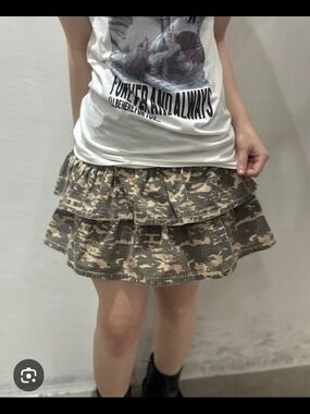 Tiered Camouflage Mini Skirt - Green Camo